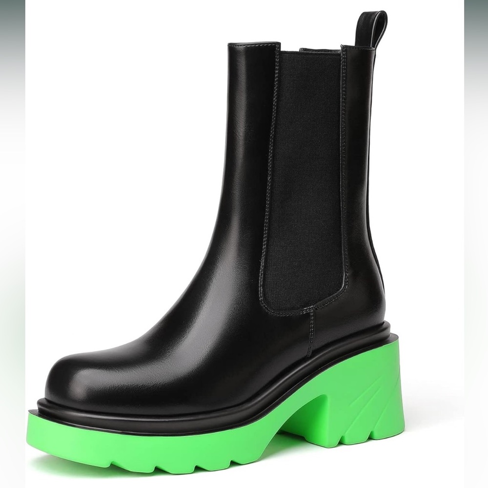 Platform Chelsea Boots Mid Calf Boot Lug Sole Chunky Block Heel Ankle Booties